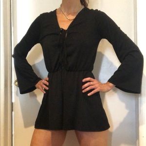 Topshop Black Shorts Romper with Long Sleeves